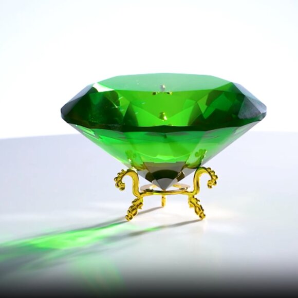 4.72 inch Diameter Enchanting Green Diamond Shaped Crystal with Stand - Picture 1 of 3